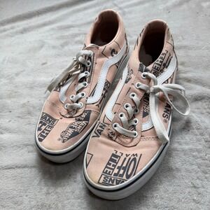 Vans Ward Low Top Sneakers Peach Pink Logo Print Off Wall Canvas Shoes Womens